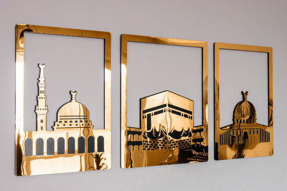 3D An Nabawi, Kaaba and Al Aqsa Wall Art - 3 Pieces